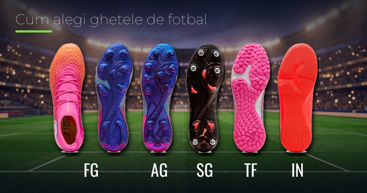 Tipuri de ghete de fotbal: tălpi FG, AG, SG, TF și IN comparate