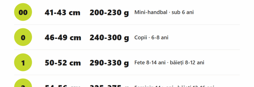 Tabel mărimi minge de handbal pe vârstă - infografic Sportera
